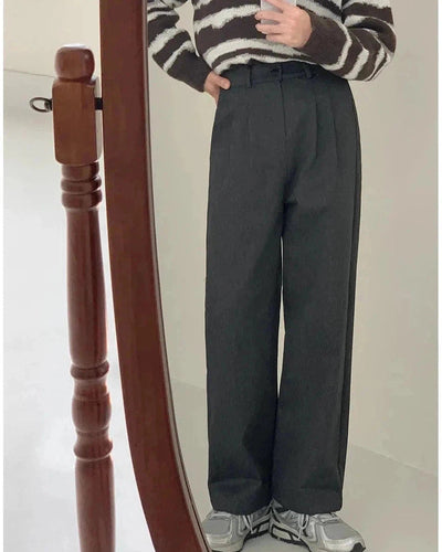 Zhou Casual Pleated Straight Pants-korean-fashion-Pants-Zhou's Closet-OH Garments