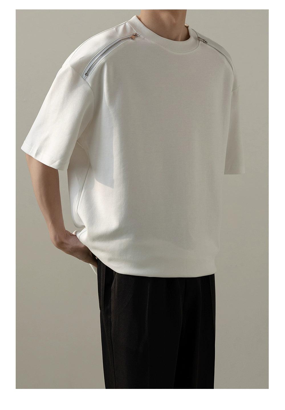 Zhou Casual Side Zipped T-Shirt-korean-fashion-T-Shirt-Zhou's Closet-OH Garments