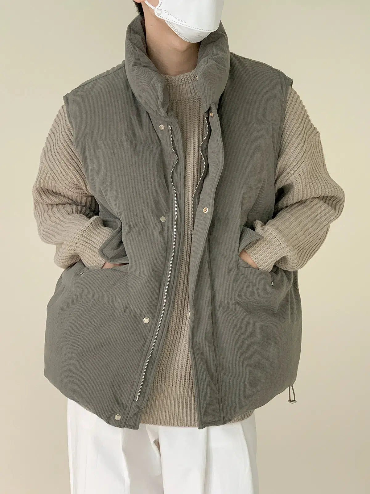 Zhou Casual Stand Collar Puffer Vest-korean-fashion-Vest-Zhou's Closet-OH Garments