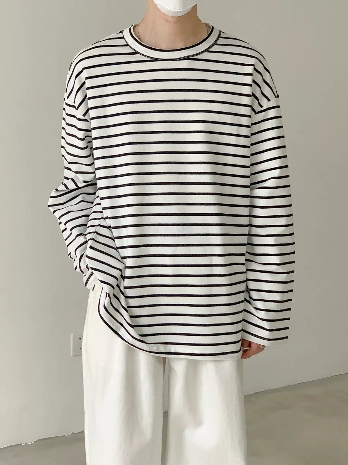 Zhou Casual Striped Print Long Sleeve T-Shirt-korean-fashion-T-Shirt-Zhou's Closet-OH Garments