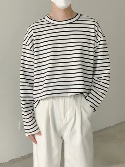 Zhou Casual Striped Print Long Sleeve T-Shirt-korean-fashion-T-Shirt-Zhou's Closet-OH Garments