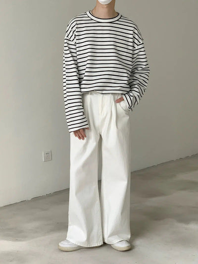 Zhou Casual Striped Print Long Sleeve T-Shirt-korean-fashion-T-Shirt-Zhou's Closet-OH Garments