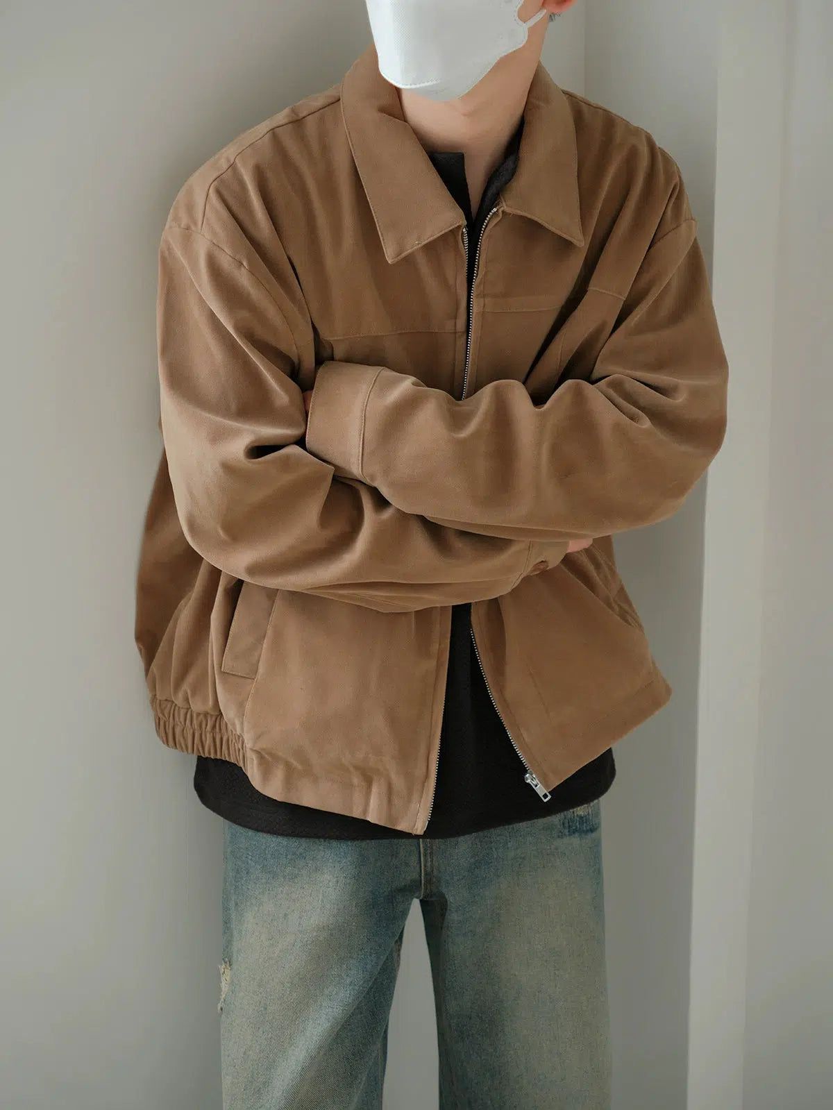 Zhou Casual Textured Harrington Jacket-korean-fashion-Jacket-Zhou's Closet-OH Garments