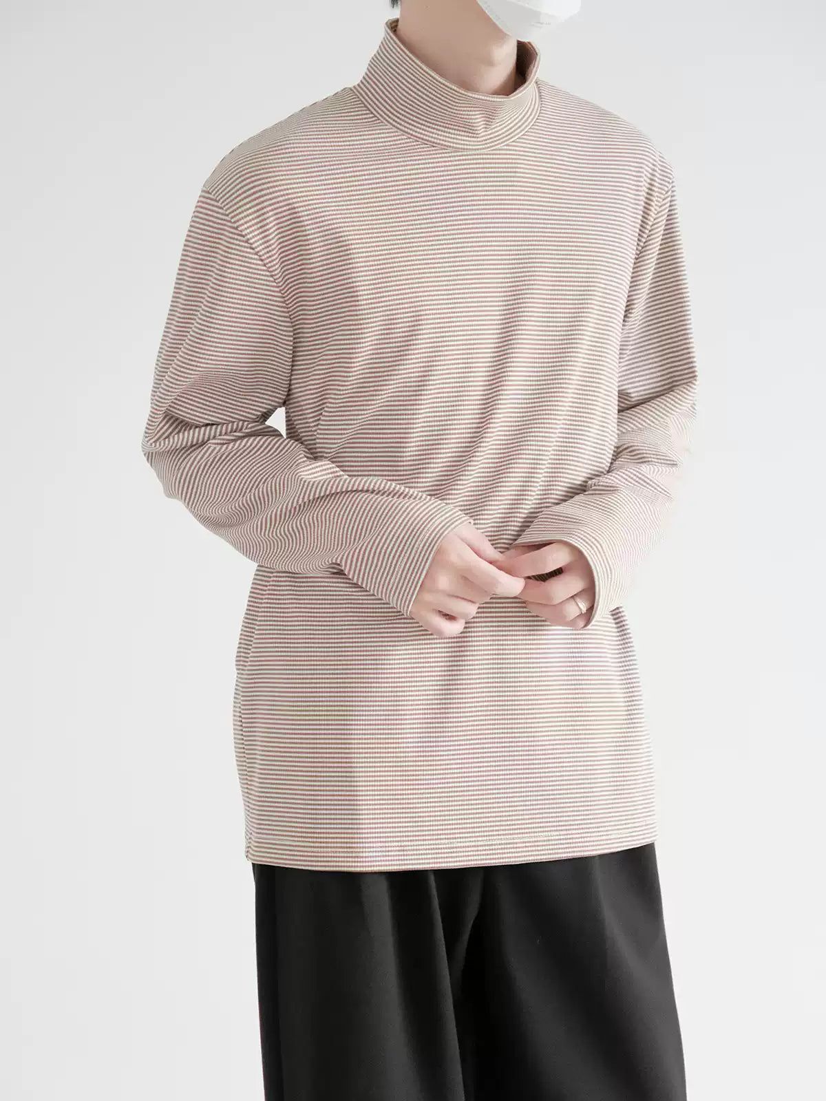 Zhou Casual Thin Striped Mockneck-korean-fashion-Mockneck-Zhou's Closet-OH Garments