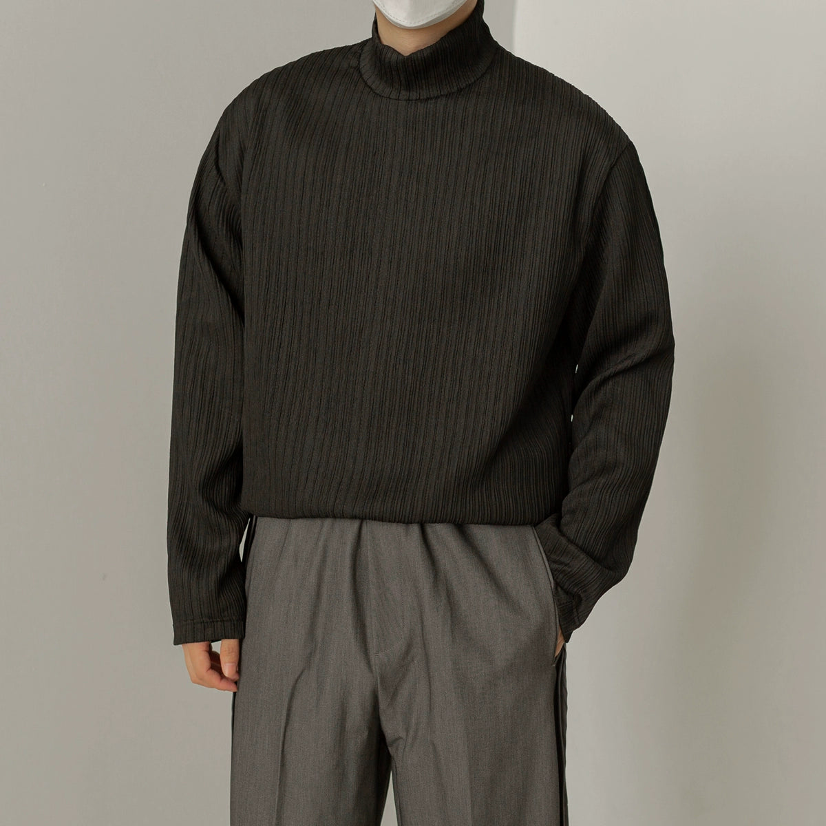 Zhou Casual Vertical Textured Mockneck-korean-fashion-Turtleneck-Zhou's Closet-OH Garments