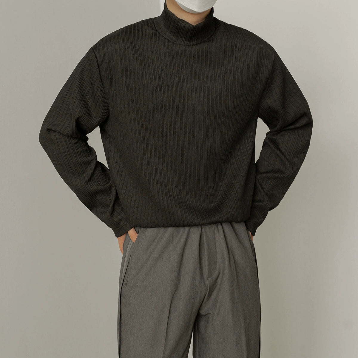 Zhou Casual Vertical Textured Mockneck-korean-fashion-Turtleneck-Zhou's Closet-OH Garments