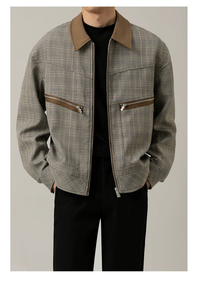 Zhou Check Zipped Jacket-korean-fashion-Jacket-Zhou's Closet-OH Garments