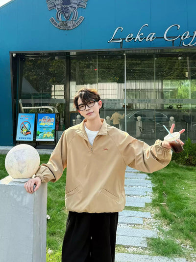 Zhou Chic Embroidered Half-Zip-korean-fashion-Half-Zip-Zhou's Closet-OH Garments