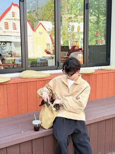 Zhou Chic Embroidered Half-Zip-korean-fashion-Half-Zip-Zhou's Closet-OH Garments