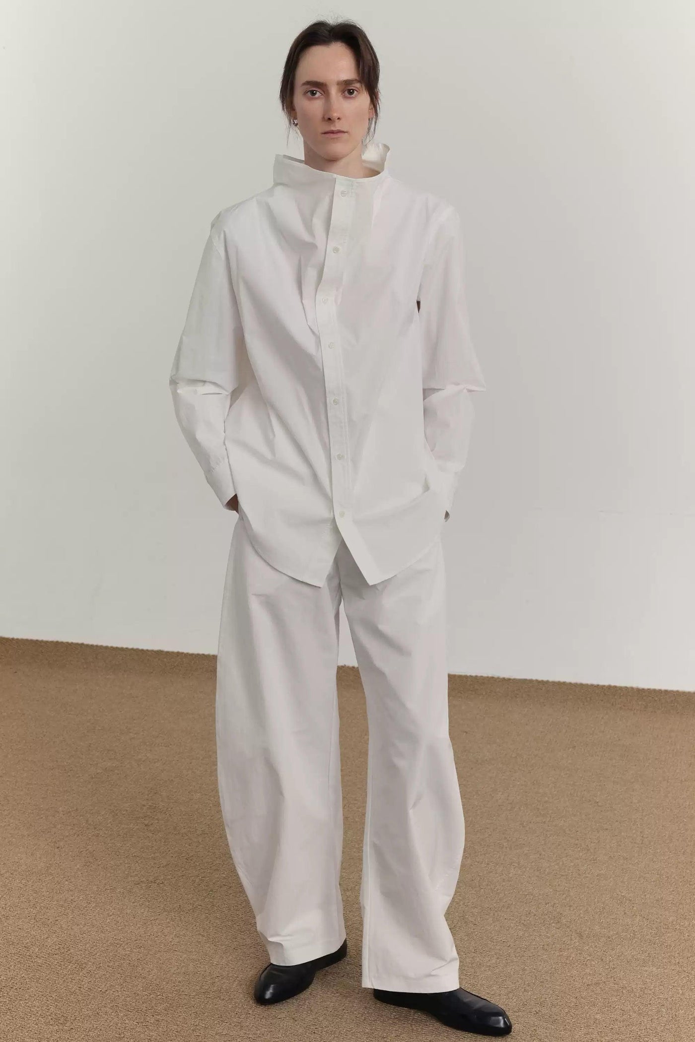 Zhou Chic Funnel Neck L/S Shirt-korean-fashion-Shirt-Zhou's Closet-OH Garments