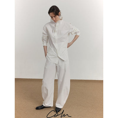 Zhou Chic Funnel Neck L/S Shirt-korean-fashion-Shirt-Zhou's Closet-OH Garments