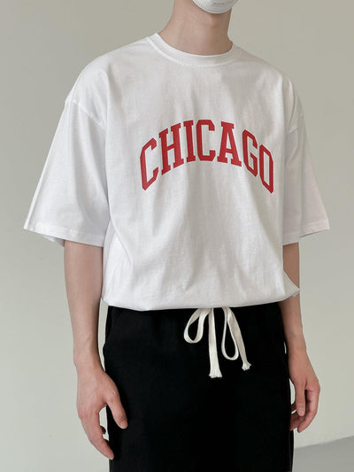 Zhou Chicago Text Casual T-Shirt-korean-fashion-T-Shirt-Zhou's Closet-OH Garments