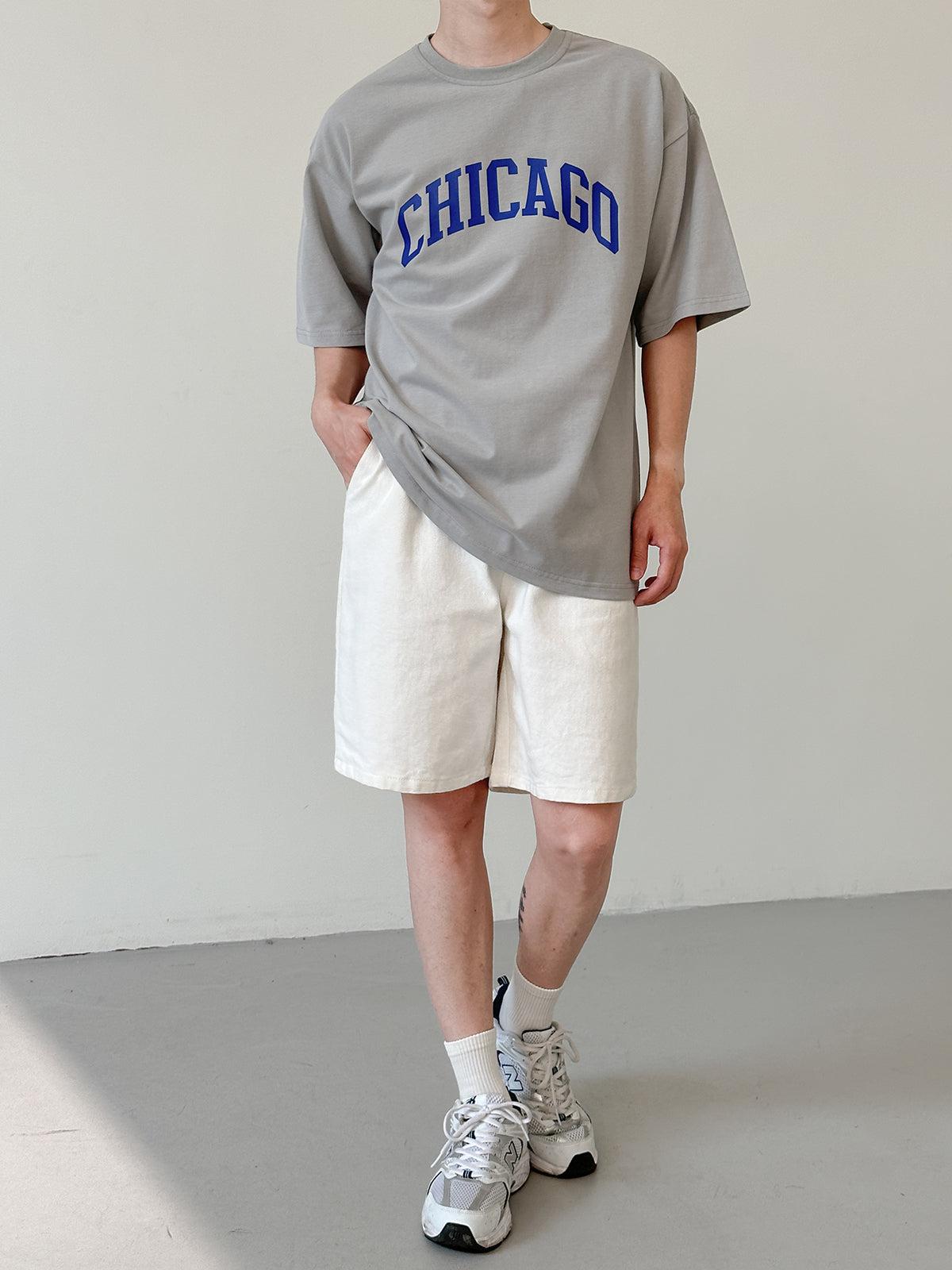 Zhou Chicago Text Casual T-Shirt-korean-fashion-T-Shirt-Zhou's Closet-OH Garments