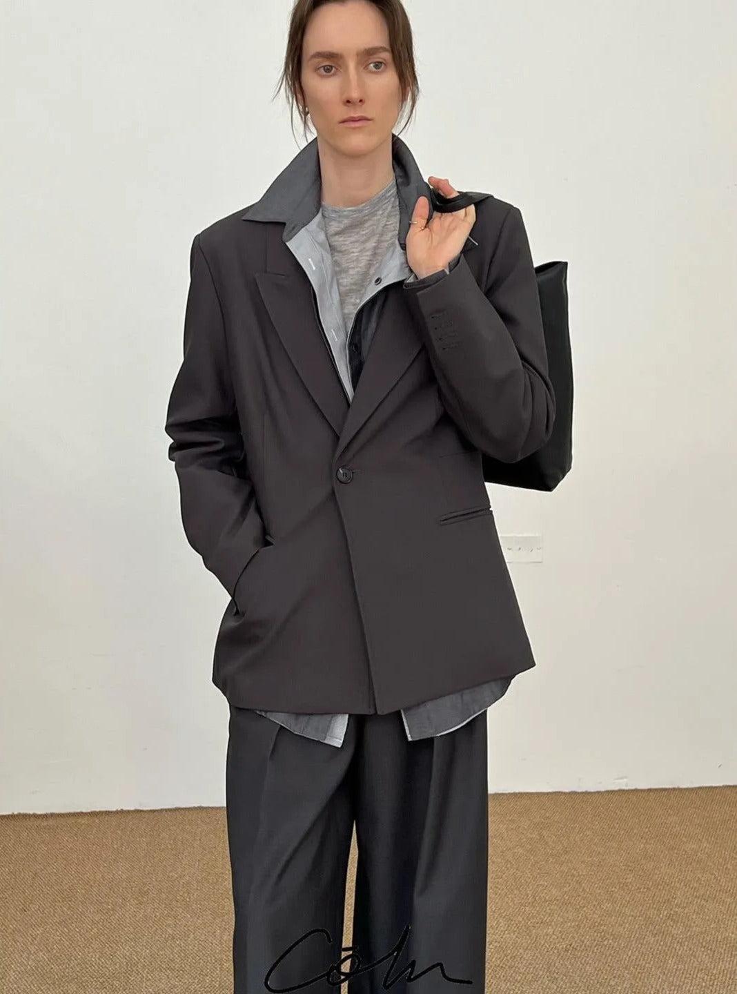 Zhou Classic One-Button Lapel Blazer-korean-fashion-Blazer-Zhou's Closet-OH Garments