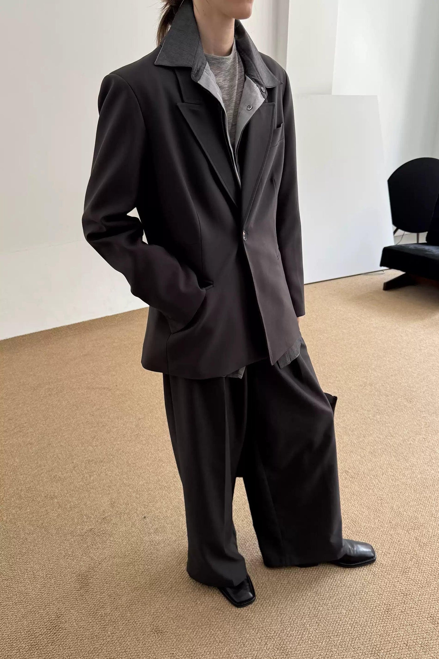 Zhou Classic One-Button Lapel Blazer-korean-fashion-Blazer-Zhou's Closet-OH Garments