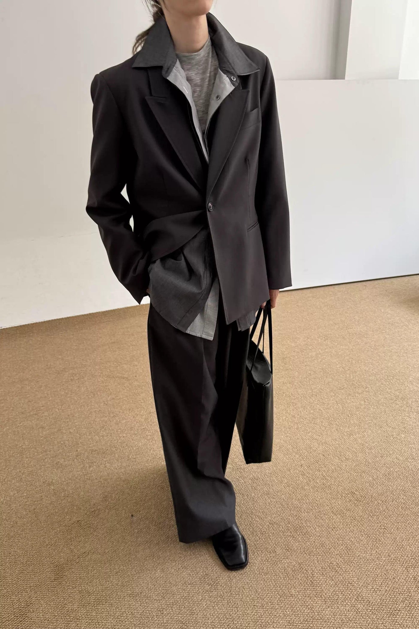 Zhou Classic One-Button Lapel Blazer-korean-fashion-Blazer-Zhou's Closet-OH Garments