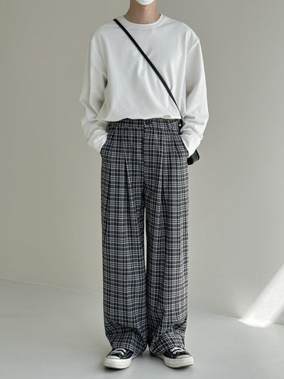 Zhou Classic Plaid Fold Pleated Pants-korean-fashion-Pants-Zhou's Closet-OH Garments