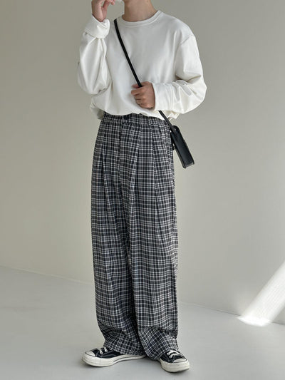 Zhou Classic Plaid Fold Pleated Pants-korean-fashion-Pants-Zhou's Closet-OH Garments