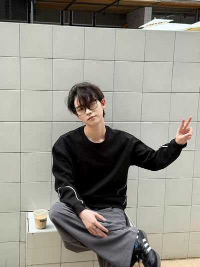 Zhou Clean Fit Contrast Piping Crewneck-korean-fashion-Crewneck-Zhou's Closet-OH Garments