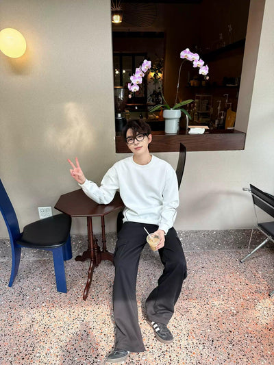 Zhou Clean Fit Contrast Piping Crewneck-korean-fashion-Crewneck-Zhou's Closet-OH Garments