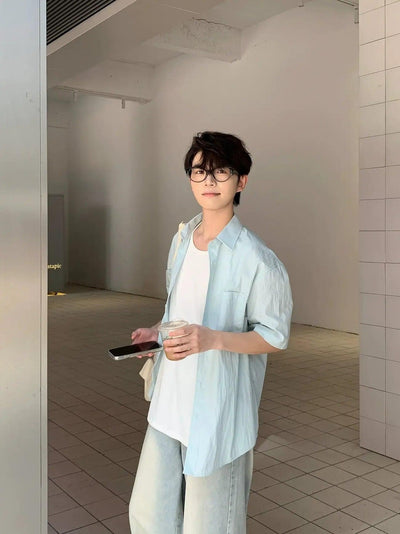 Zhou Clean Fit Plain S/S Shirt-korean-fashion-Shirt-Zhou's Closet-OH Garments