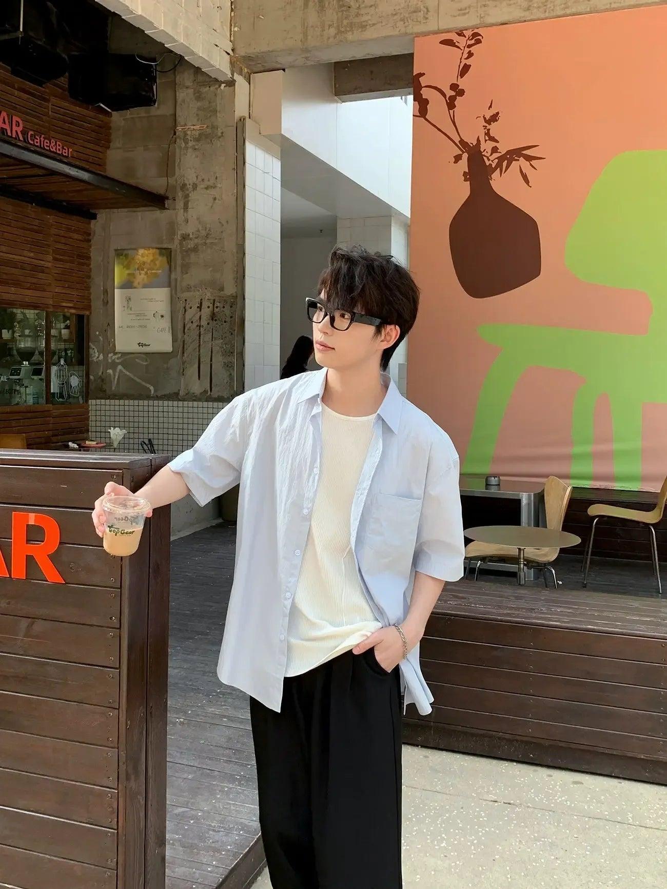 Zhou Clean Fit Plain S/S Shirt-korean-fashion-Shirt-Zhou's Closet-OH Garments