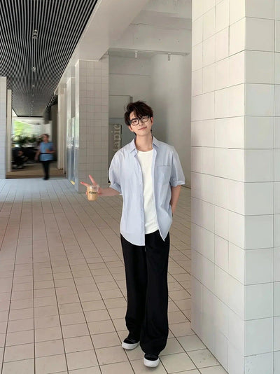 Zhou Clean Fit Plain S/S Shirt-korean-fashion-Shirt-Zhou's Closet-OH Garments