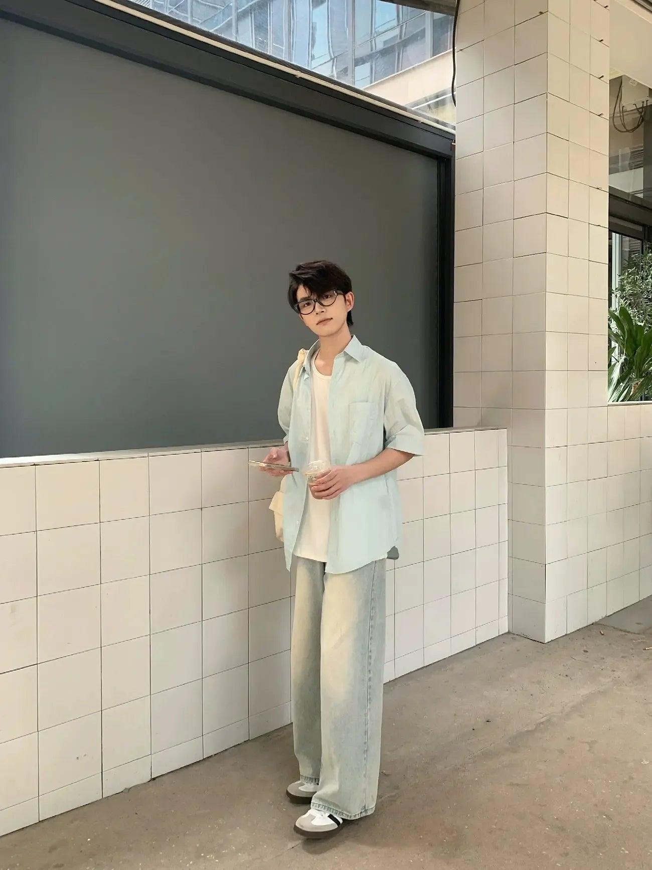 Zhou Clean Fit Plain S/S Shirt-korean-fashion-Shirt-Zhou's Closet-OH Garments