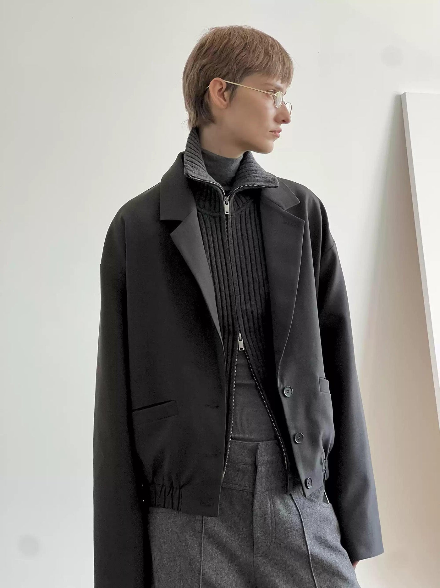 Zhou Clean Fit Ruched Hem Blazer-korean-fashion-Blazer-Zhou's Closet-OH Garments