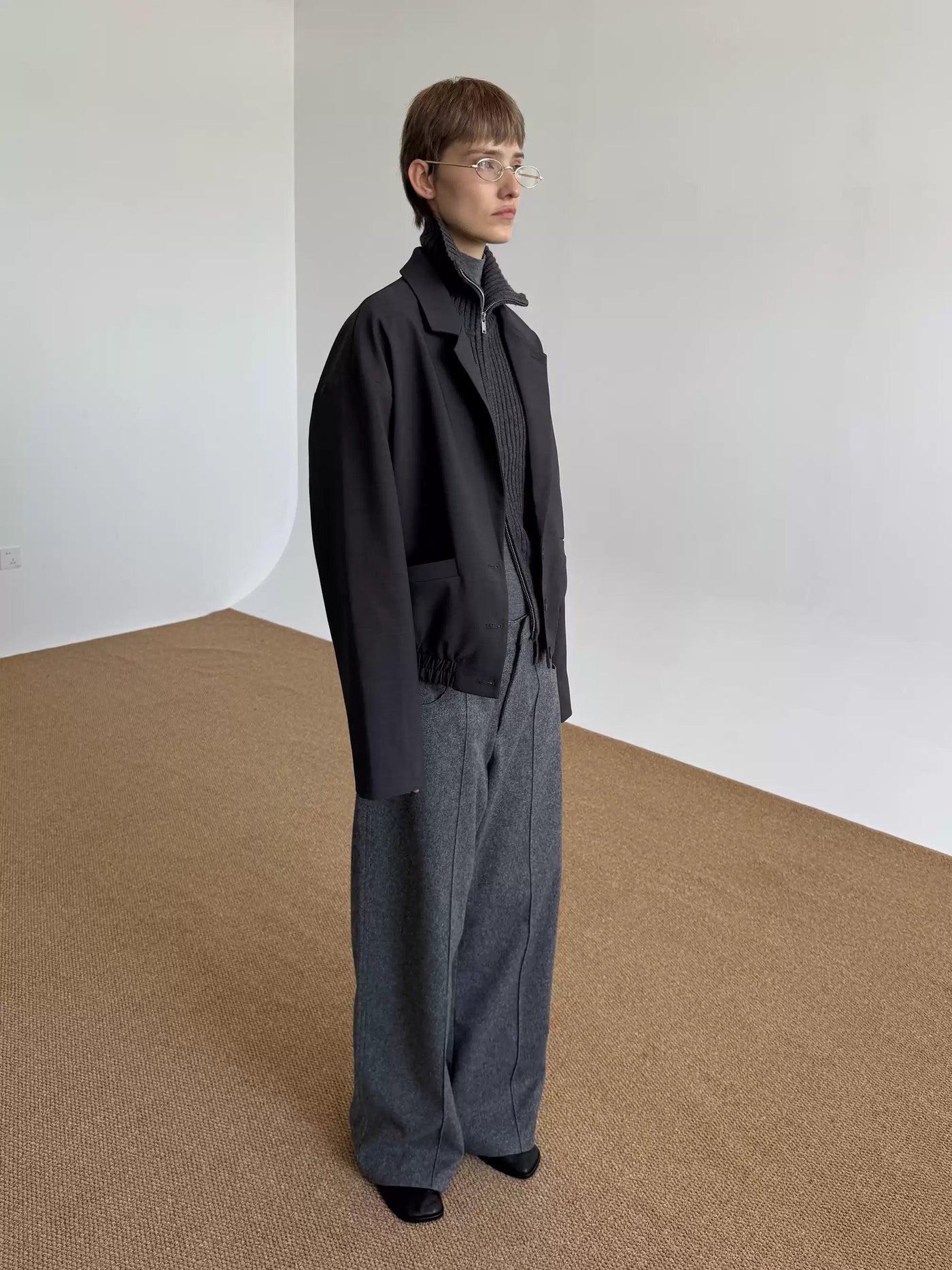 Zhou Clean Fit Ruched Hem Blazer-korean-fashion-Blazer-Zhou's Closet-OH Garments