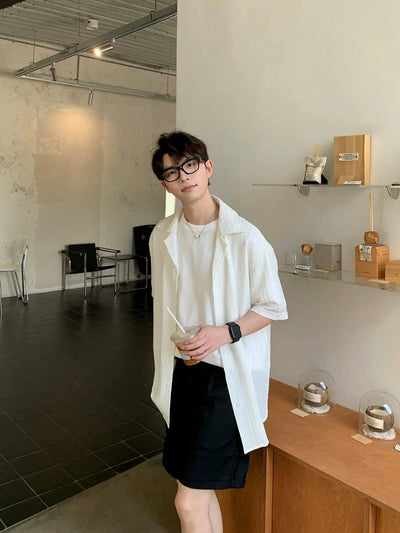 Zhou Clean Fit Textured S/S Shirt-korean-fashion-Shirt-Zhou's Closet-OH Garments