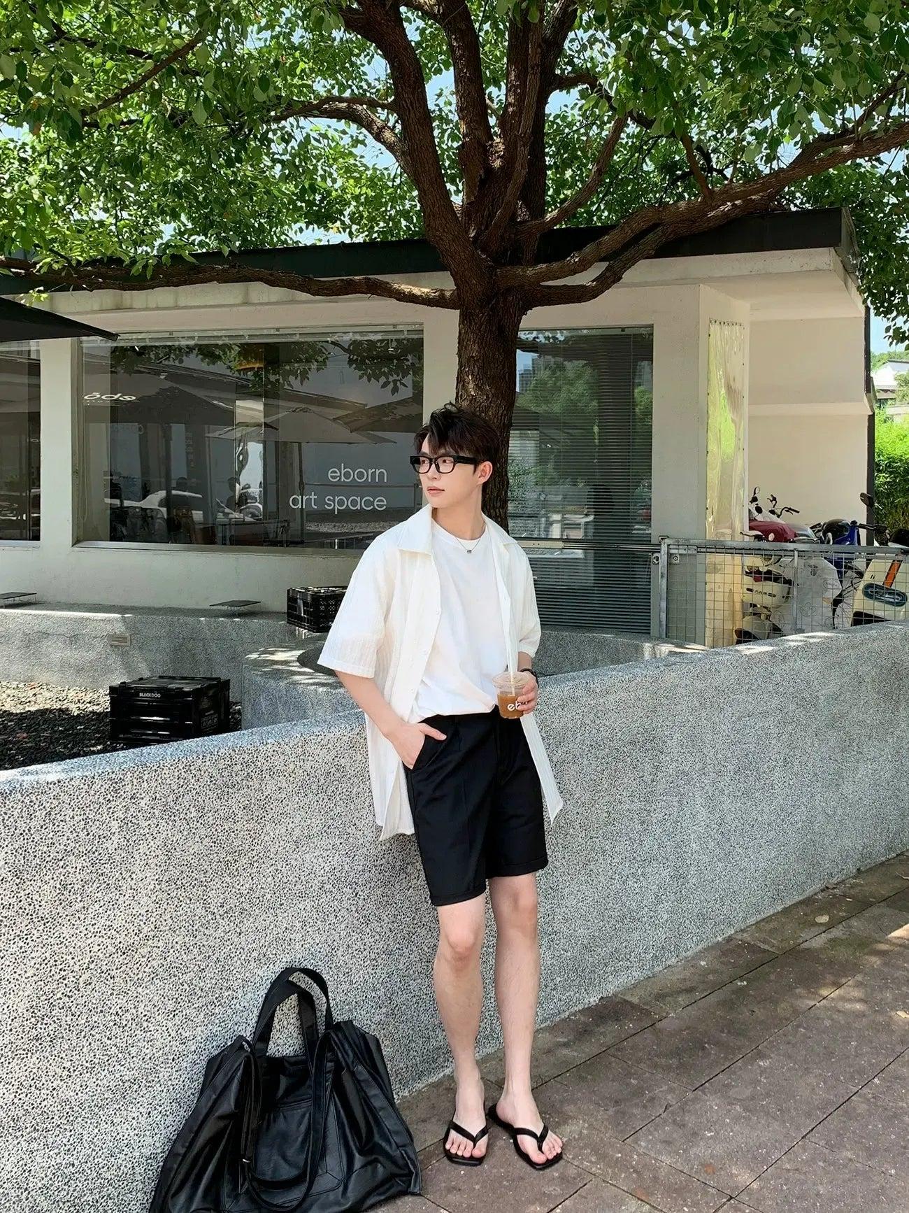 Zhou Clean Fit Textured S/S Shirt-korean-fashion-Shirt-Zhou's Closet-OH Garments