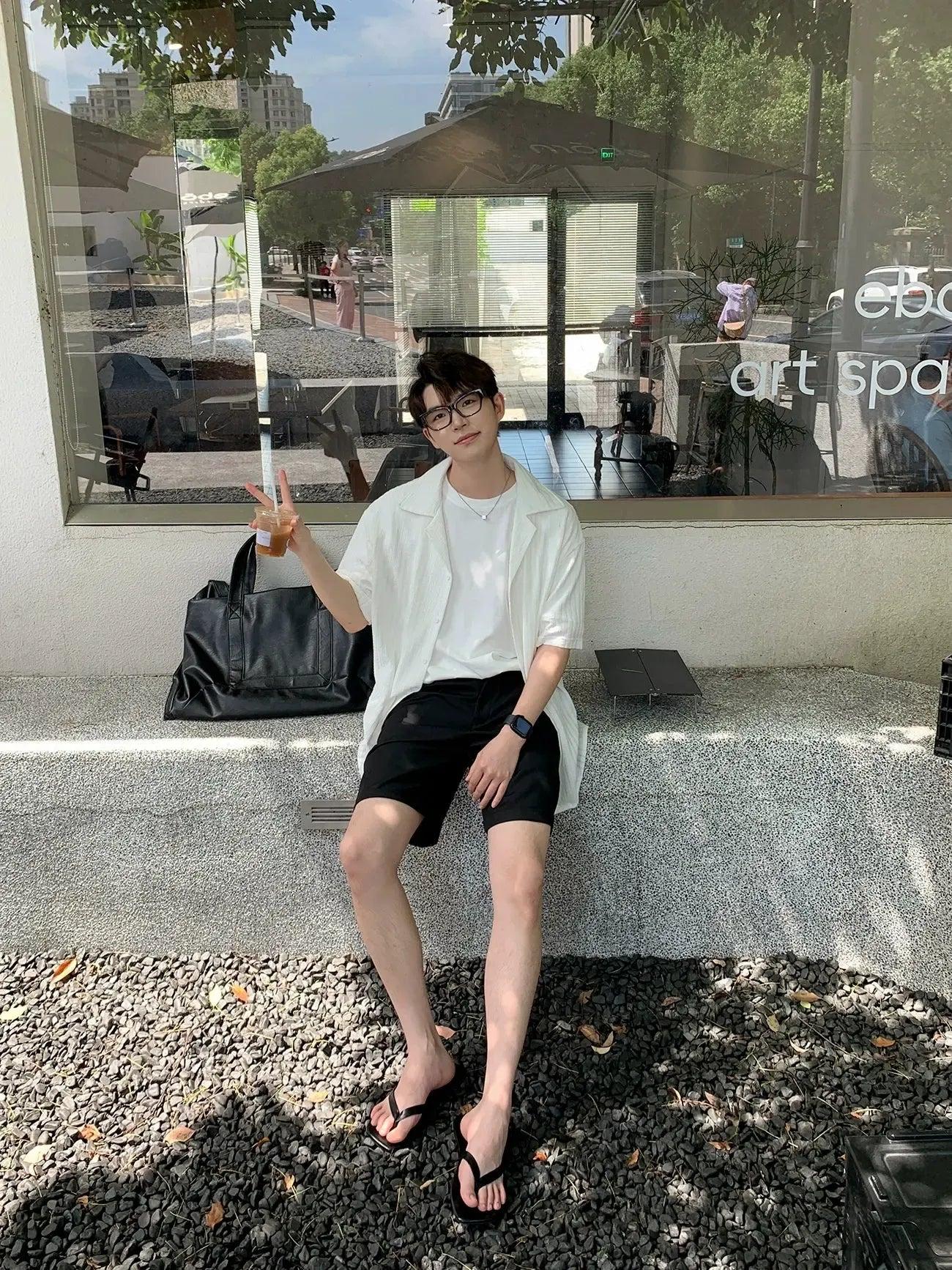Zhou Clean Fit Textured S/S Shirt-korean-fashion-Shirt-Zhou's Closet-OH Garments