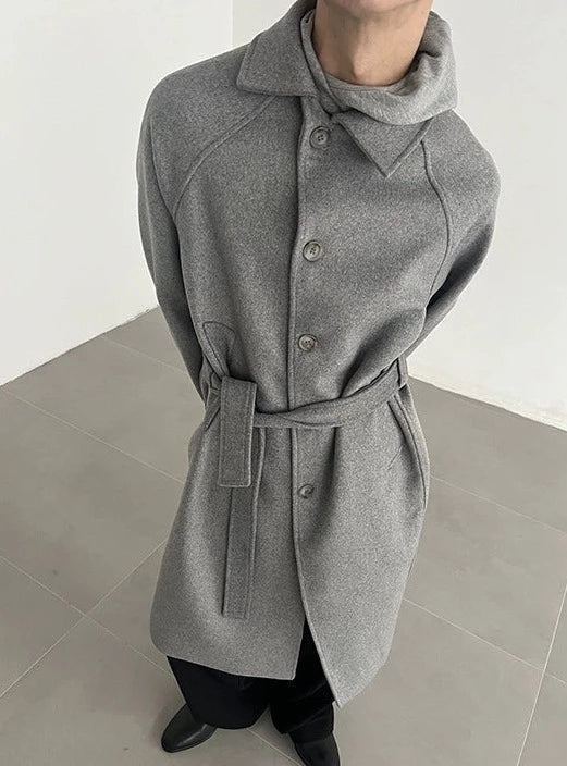 Zhou Cloth Belt Buttoned Long Coat-korean-fashion-Long Coat-Zhou's Closet-OH Garments