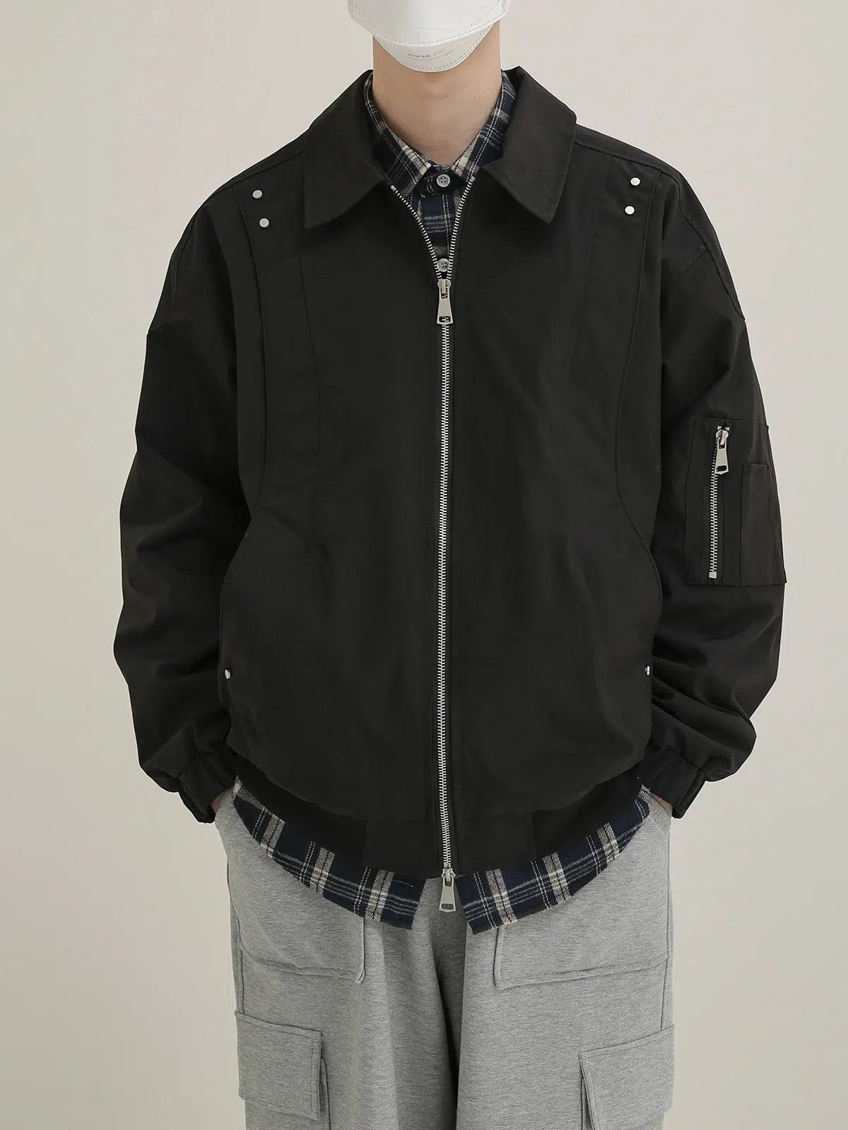 Zhou Collared and Zippered Jacket-korean-fashion-Jacket-Zhou's Closet-OH Garments
