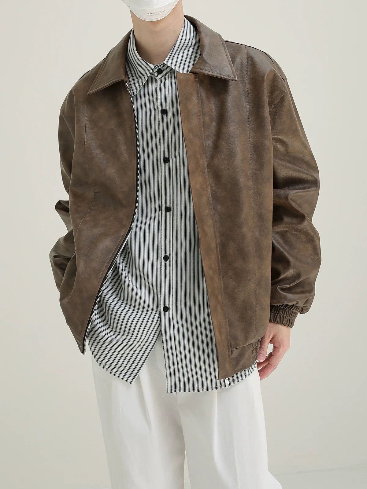 Zhou Collared Faux Leather Jacket-korean-fashion-Jacket-Zhou's Closet-OH Garments