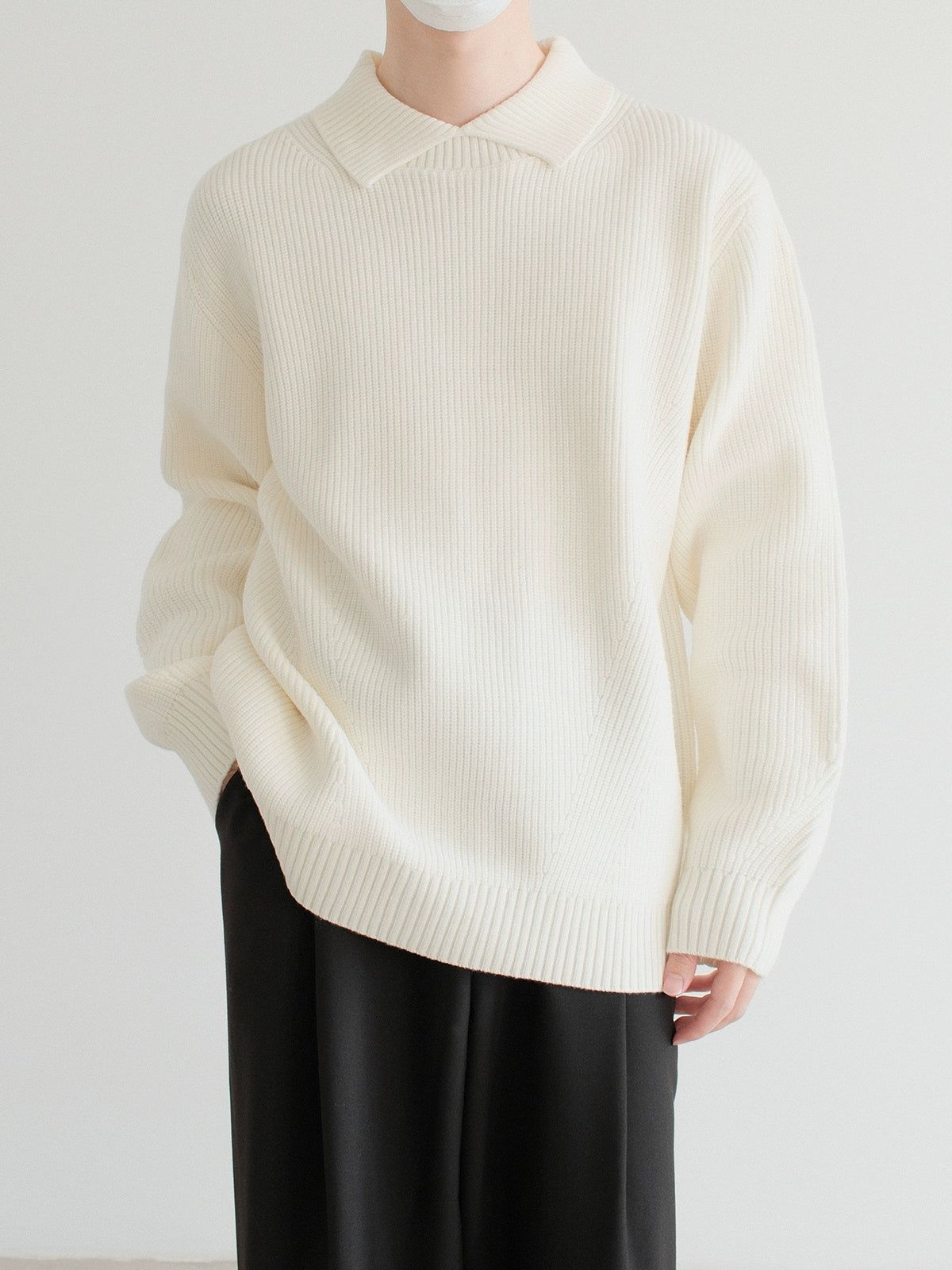 Zhou Collared Waffle Grid Relaxed Sweater-korean-fashion-Sweater-Zhou's Closet-OH Garments