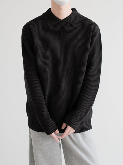 Zhou Collared Waffle Grid Relaxed Sweater-korean-fashion-Sweater-Zhou's Closet-OH Garments