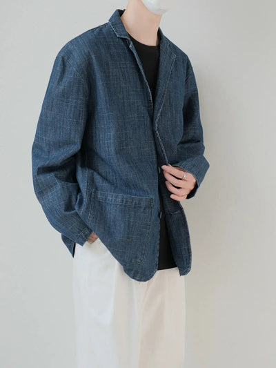 Zhou Collared Washed Denim Blazer-korean-fashion-Blazer-Zhou's Closet-OH Garments