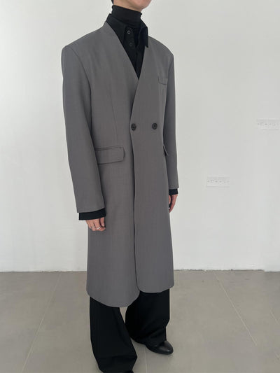 Zhou Collarless Double-Breasted Long Coat-korean-fashion-Long Coat-Zhou's Closet-OH Garments