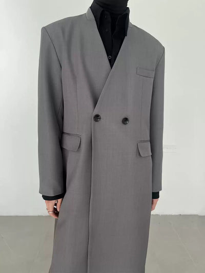 Zhou Collarless Double-Breasted Long Coat-korean-fashion-Long Coat-Zhou's Closet-OH Garments