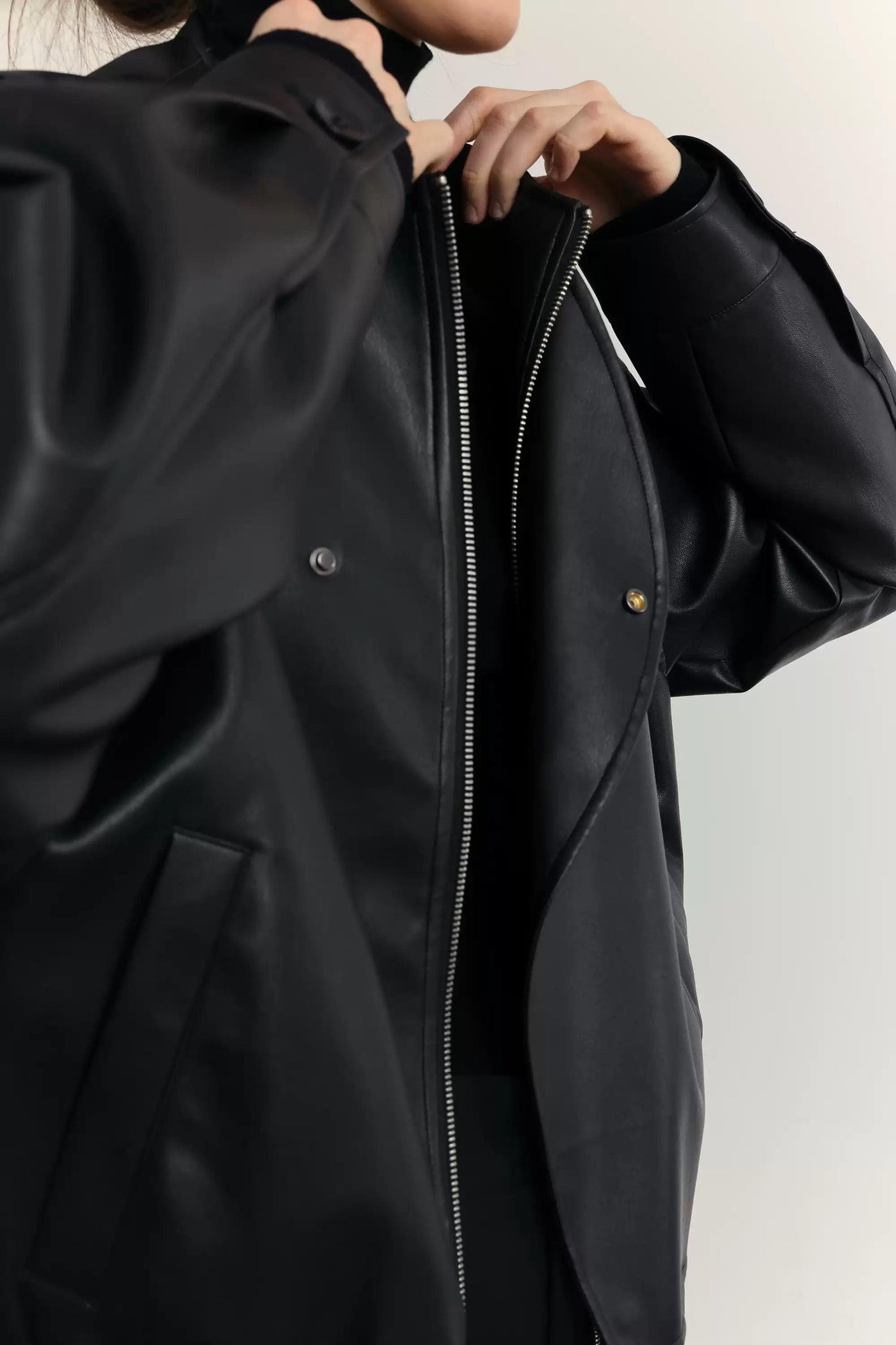 Zhou Collarless Layer-Wrapped PU Leather Jacket-korean-fashion-Jacket-Zhou's Closet-OH Garments