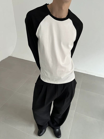 Zhou Color Block Long Sleeve T-Shirt-korean-fashion-T-Shirt-Zhou's Closet-OH Garments