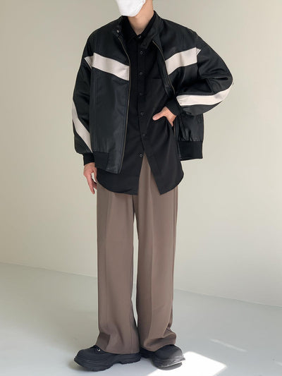 Zhou Color Blocks Faux Leather Jacket-korean-fashion-Jacket-Zhou's Closet-OH Garments