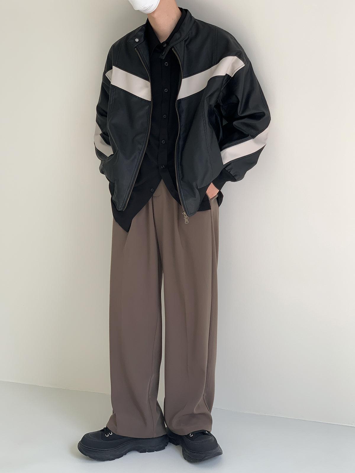 Zhou Color Blocks Faux Leather Jacket-korean-fashion-Jacket-Zhou's Closet-OH Garments