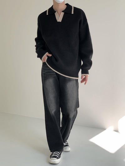 Zhou Comfy Contrast Hem Knitted Sweater-korean-fashion-Sweater-Zhou's Closet-OH Garments
