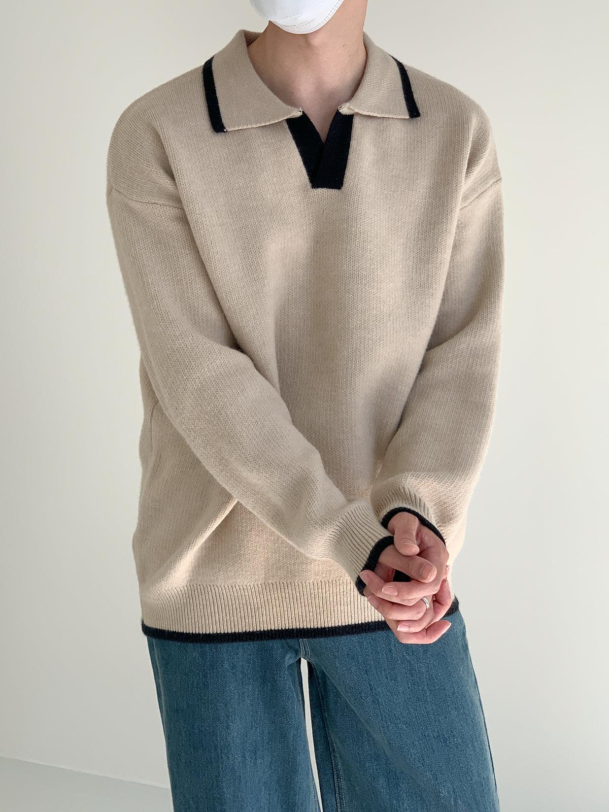Zhou Comfy Contrast Hem Knitted Sweater-korean-fashion-Sweater-Zhou's Closet-OH Garments
