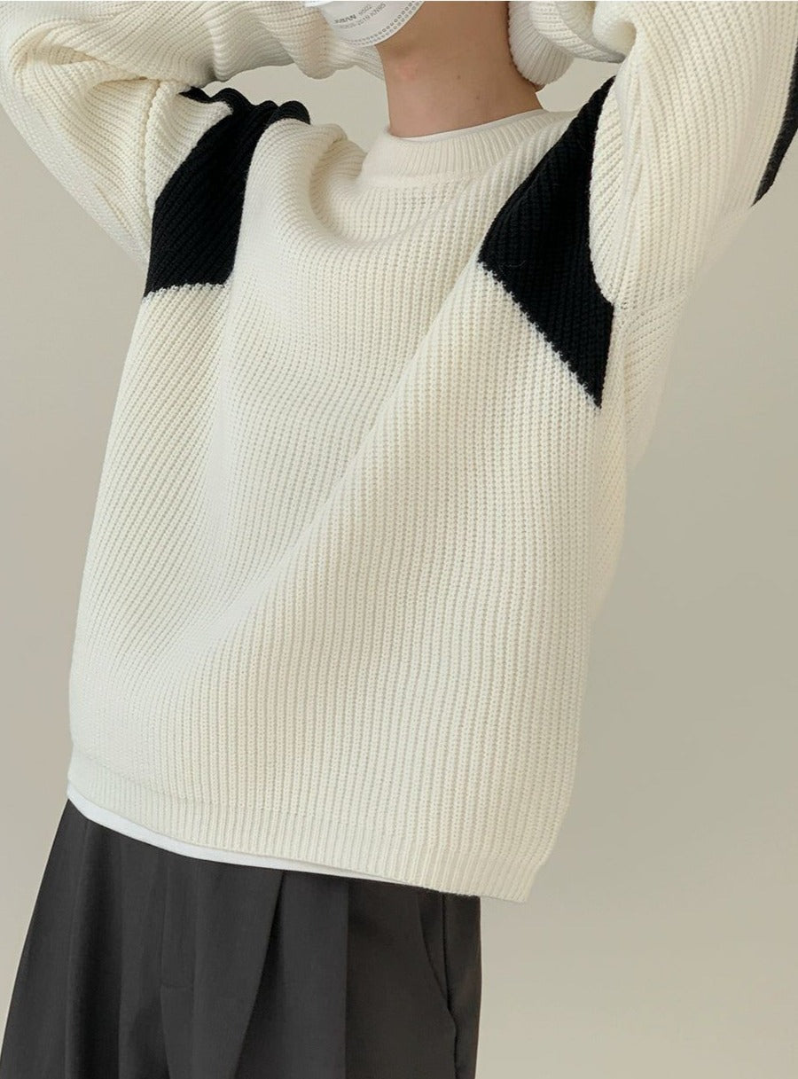 Zhou Contrast Blades Textured Sweater-korean-fashion-Sweater-Zhou's Closet-OH Garments