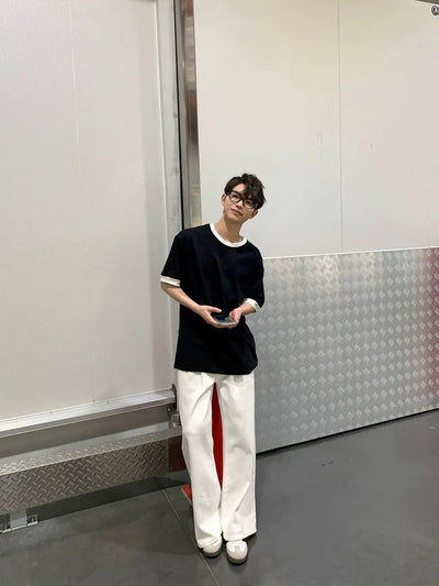 Zhou Contrast Color Hem T-Shirt-korean-fashion-T-Shirt-Zhou's Closet-OH Garments