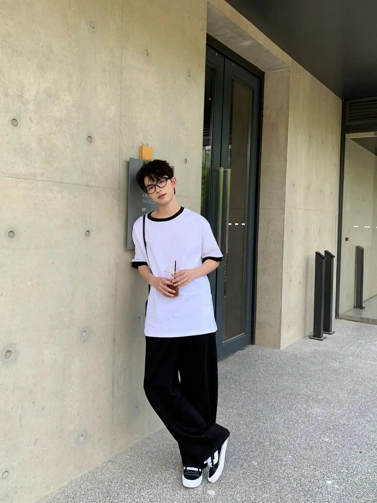 Zhou Contrast Color Hem T-Shirt-korean-fashion-T-Shirt-Zhou's Closet-OH Garments